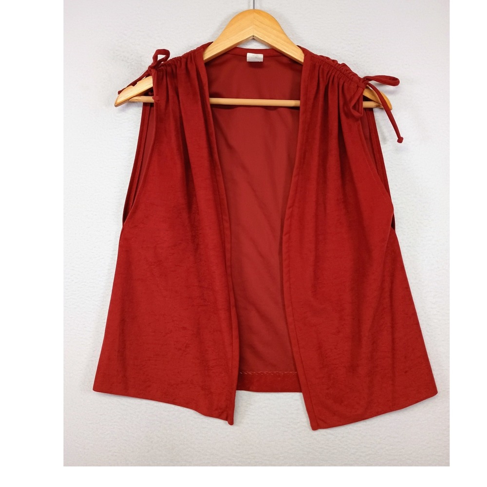 Boho Vintage 70s Women Size 10 Red‎ Faux Suede Open Front Shoulder Tie Vest